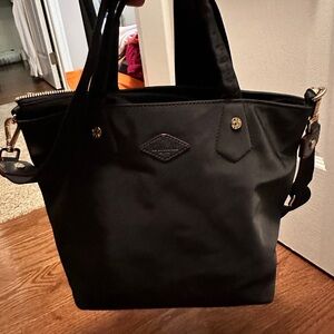 MZ WALLACE Black Nylon Crossbody Large Tote Bag with Small Zip Bag & Red Lining